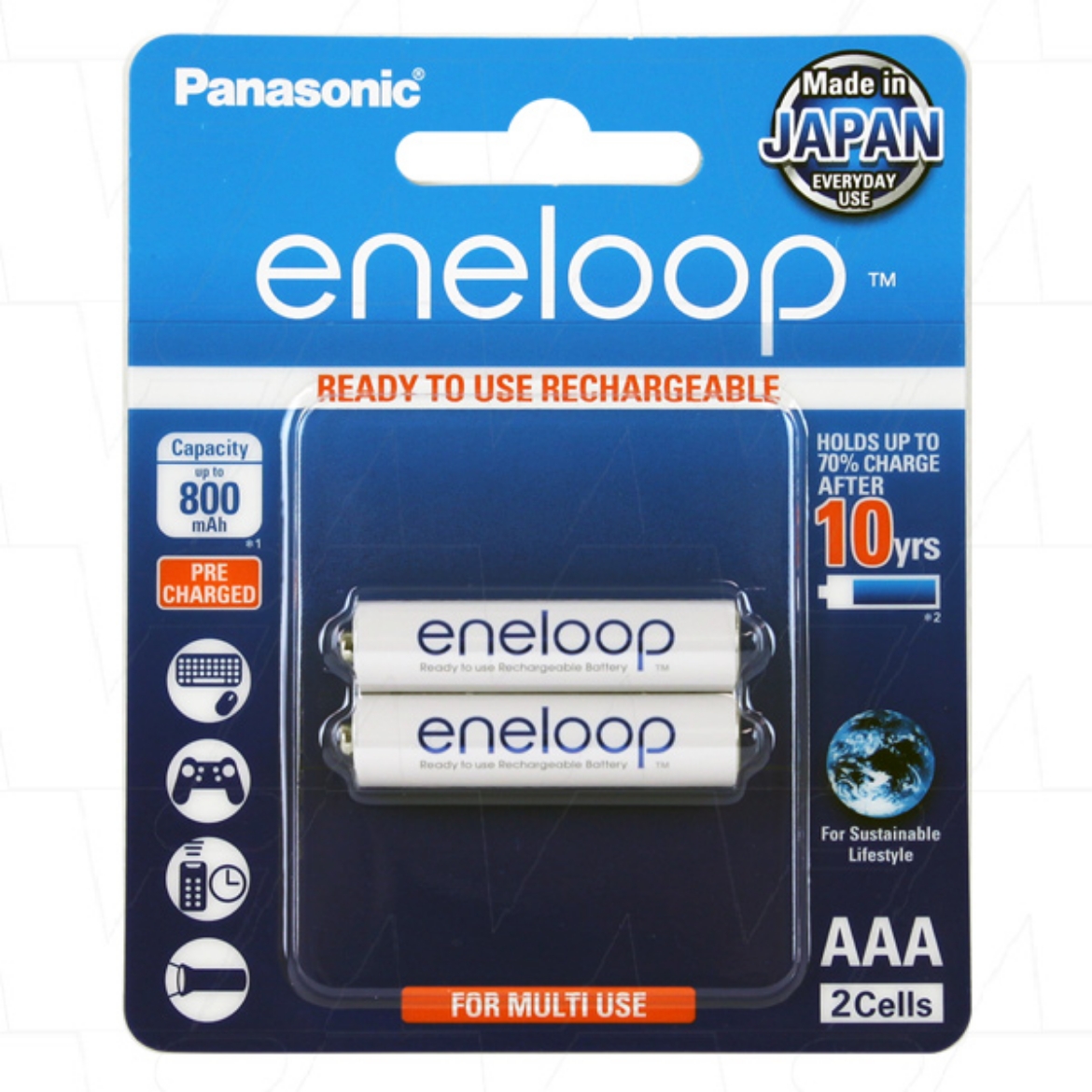 Picture of BK-4MCCE PANASONIC ENELOOP NiMh AAA 1.2V 800mAh BATTERY 2PK -- ( READY TO USE)